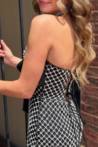 Black Perals Halter Neck Bodycon Short Homecoming Dress with Bow
