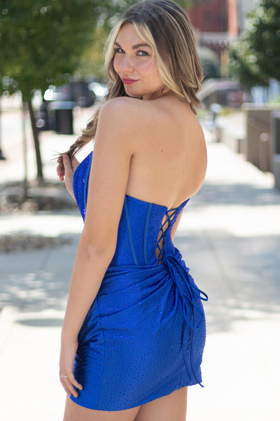 Royal Blue Corset Strapless Ruched Bodycon Short Homecoming Dress