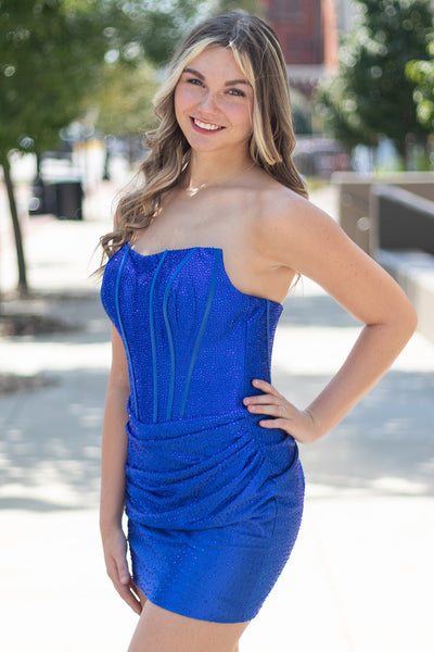 Royal Blue Corset Strapless Ruched Bodycon Short Homecoming Dress