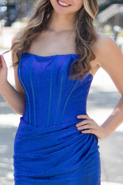 Royal Blue Corset Strapless Ruched Bodycon Short Homecoming Dress