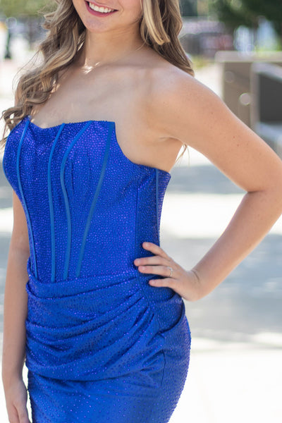 Royal Blue Corset Strapless Ruched Bodycon Short Homecoming Dress
