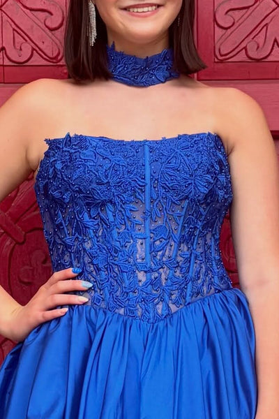 Royal Blue Sparkly Corset Strapless Short Bubble Homecoming Dress with Beadings