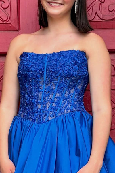 Royal Blue Sparkly Corset Strapless Short Bubble Homecoming Dress with Beadings