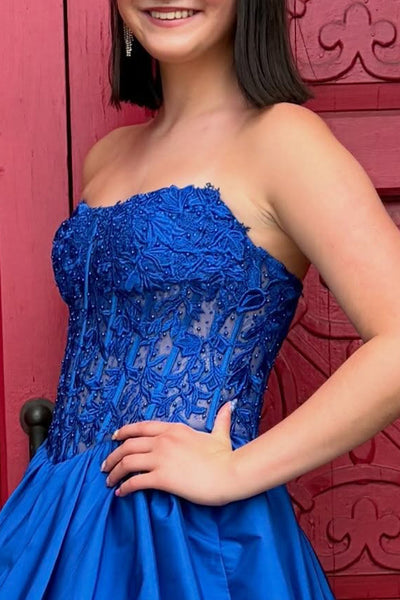 Royal Blue Sparkly Corset Strapless Short Bubble Homecoming Dress with Beadings