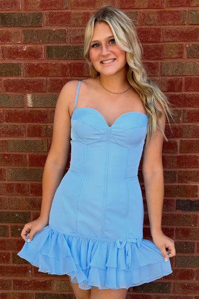 Light Blue Ruffled Corset Bodycon Short Homecoming Dress