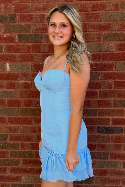 Light Blue Ruffled Corset Bodycon Short Homecoming Dress