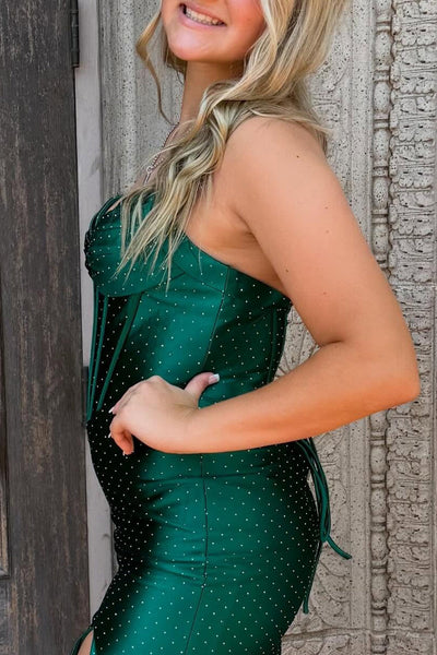 Sparkly Beaded Dark Green Corset Bodycon Halter Short Homecoming Dress