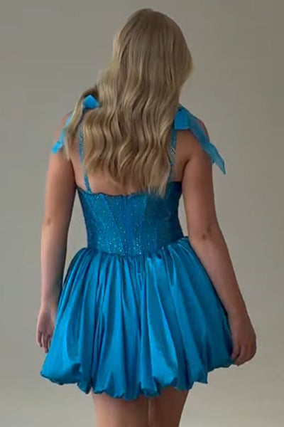 Blue Corset Sparkly Beaded A Line Short Homecoming Dress