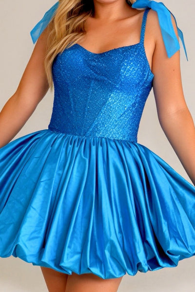 Blue Corset Sparkly Beaded A Line Short Homecoming Dress