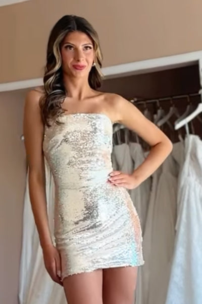 Sparkly Gold Sequins Bodycon Strapless Short Homecoming Dress