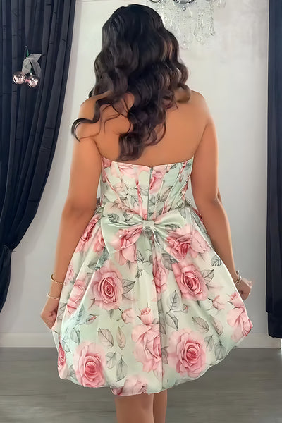 Light Green Floral Corset Strapless Short Homecoming Dress with Bows