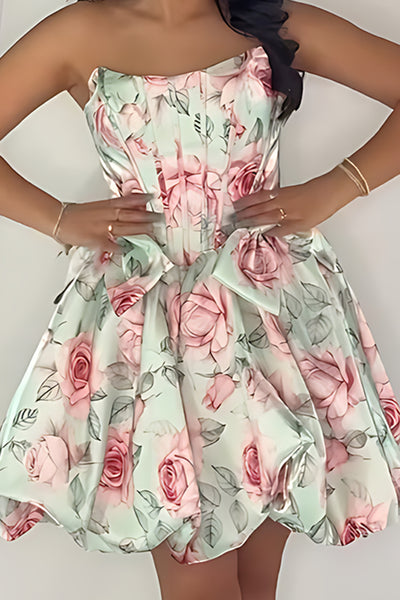 Light Green Floral Corset Strapless Short Homecoming Dress with Bows