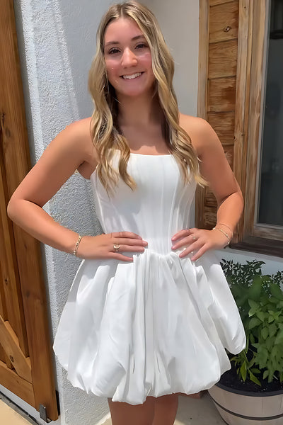White Corset A Line Strapless Short Bubble Homecoming Dress