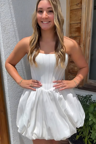 White Corset A Line Strapless Short Bubble Homecoming Dress