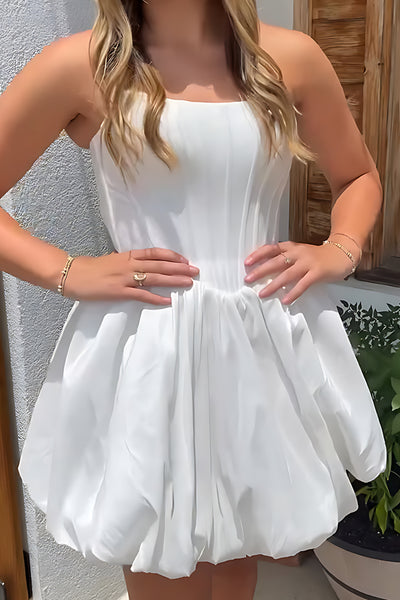 White Corset A Line Strapless Short Bubble Homecoming Dress