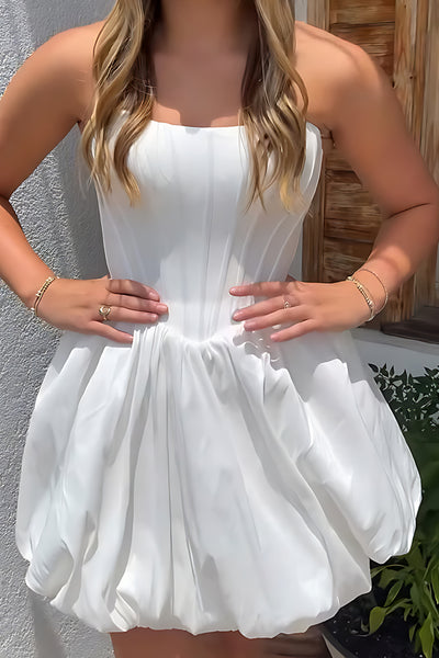White Corset A Line Strapless Short Bubble Homecoming Dress