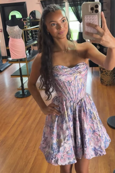 Purple Flower Corset Sweetheart Short Homecoming Dress