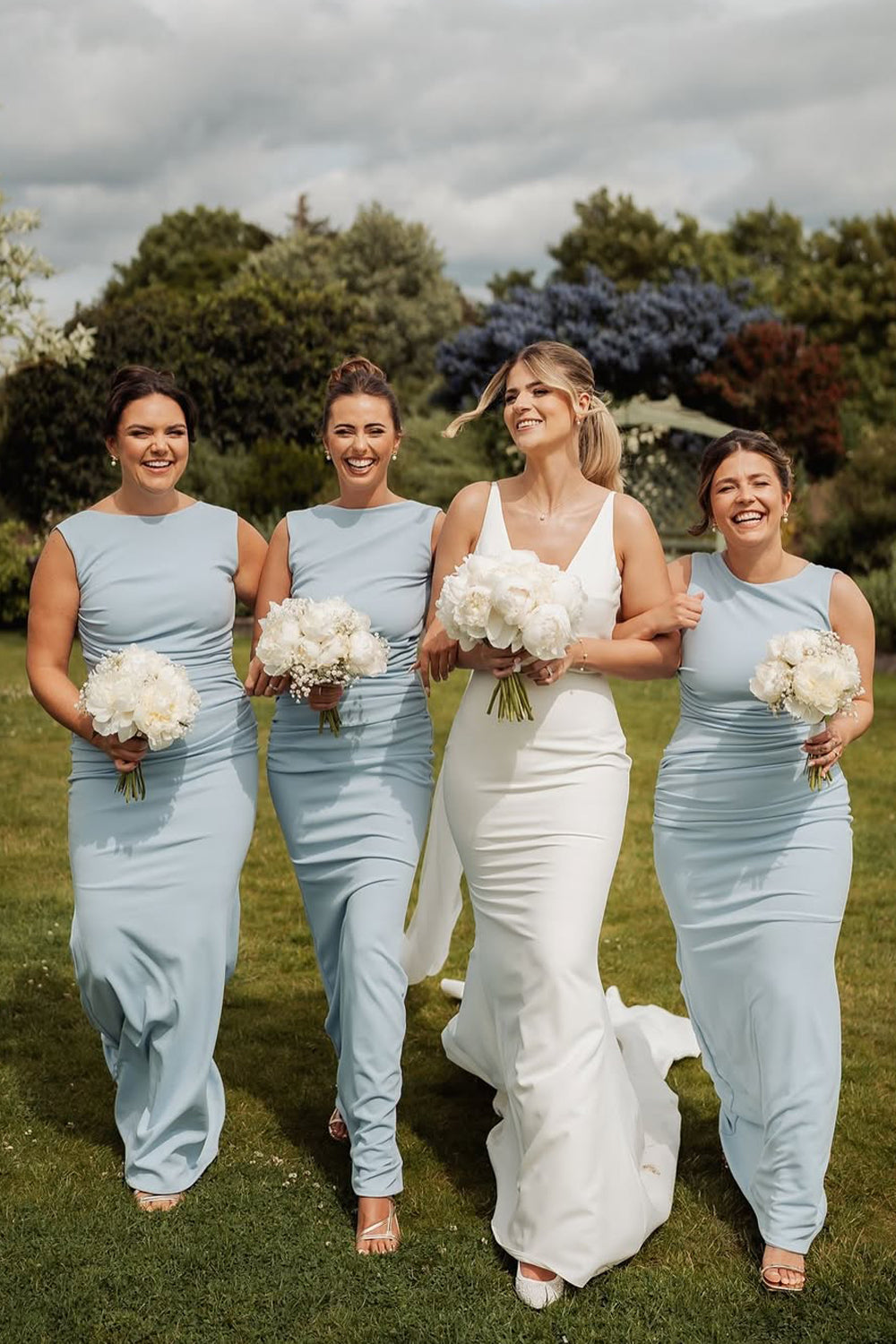 Sheath Mermaid Boat Neck Elastic Satin Bridesmaid Dress VK25060906