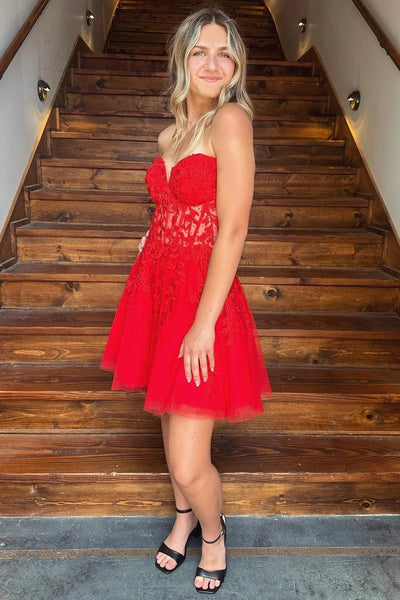 Magenta Appliques Sweetheart A-Line Homecoming Dress VK23063010