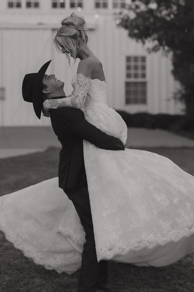 A-Line Strapless White Lace Wedding Dresses with Sleeves VK26102906