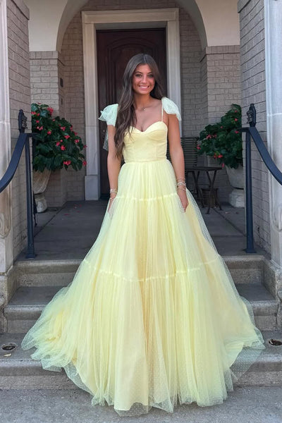 A-Line Sweetheart Daffodil Tulle Corset Long Prom Dresses VK25101703