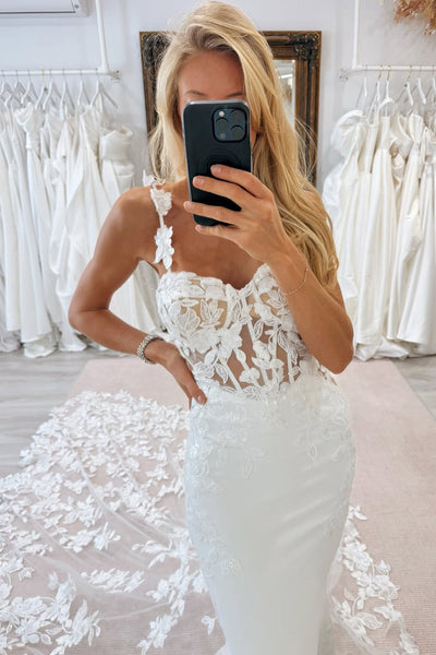 Gorgeous Mermaid V Neck Elastic Satin Wedding Dress with Appliques VK25112410