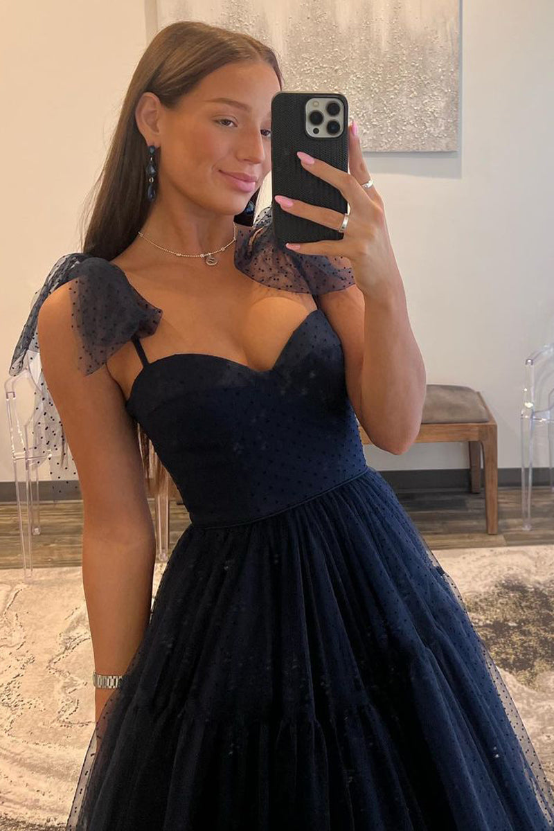 Sweetheart Navy Blue Tulle Long Prom Dress VK23102307 – Vickidress