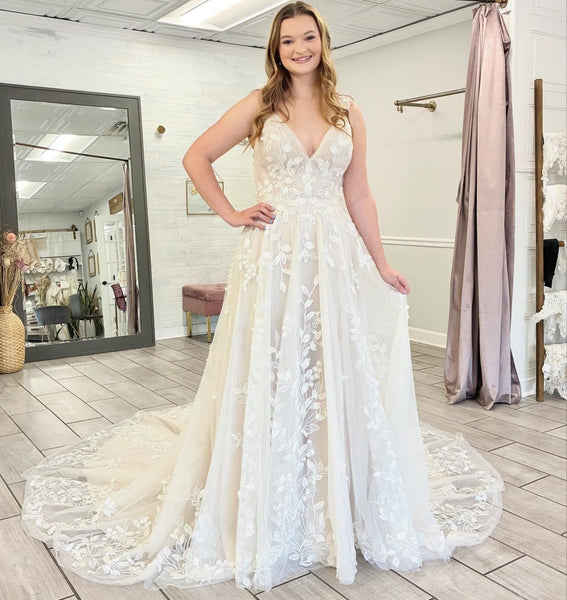 Elegant A Line Beach Tulle Wedding Dresses for Bride Lace Embroidery Wedding Gowns