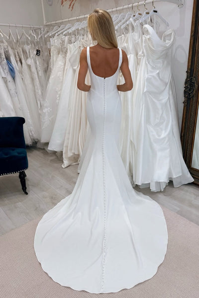 Mermaid Square Neck Elastic Satin Wedding Dress VK25112404