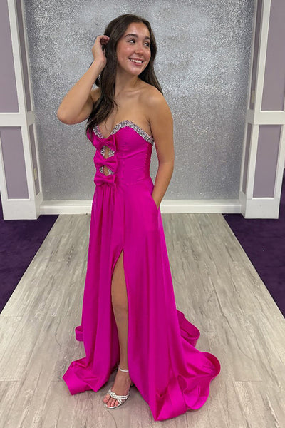 A-Line Sweetheart Keyholes Red Satin Long Prom Dresses with Pockets VK26010503