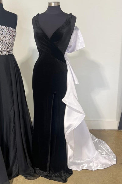 Black Velvet Bow-Back Mermaid Long Gown with Slit VK23102609