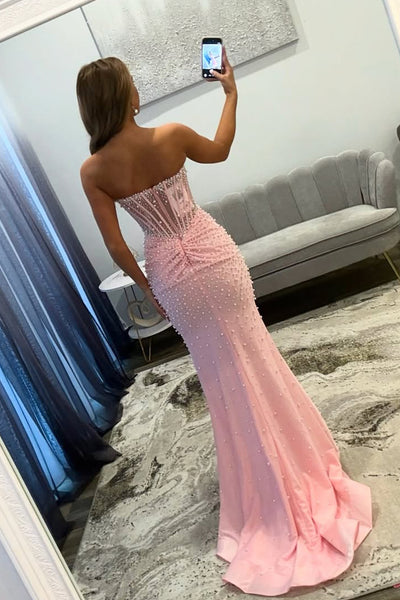 Gorgeous Mermaid Sweetheart Pink Prom Dress with Beading VK25122909