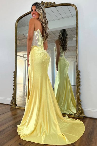 Gorgeous Mermaid Scoop Neck Hof Fix Satin Prom Dress with Slit VK16020606