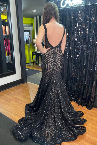 Sparkly Mermaid V Neck Sequins Prom Dresses VK24031402