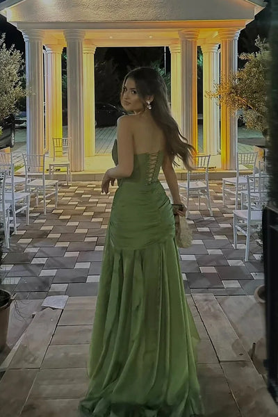 Elegant Sheath V Neck Army Green Chiffon Evening Dress Formal Dress with Slit VK26031107