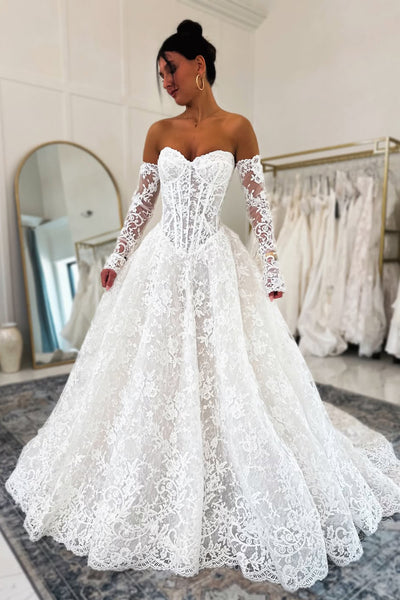 Charming A-Line Sweetheart Lace Wedding Dresses with Sleeves VK26012603