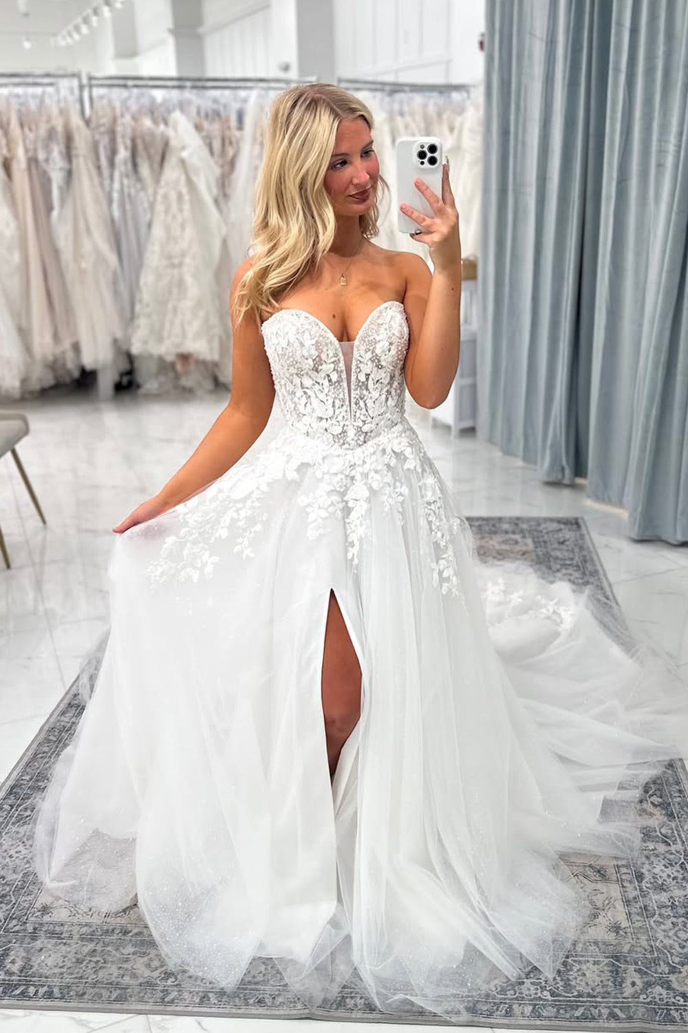 Sweetheart A Line Tulle Slit Wedding Dress with Appliques VK102910
