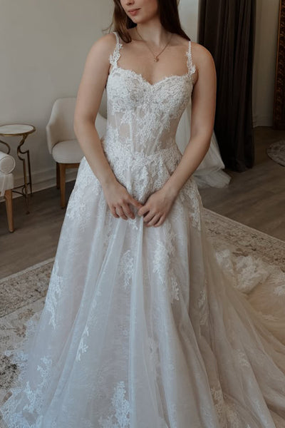 Fairy A Line Sweetheart Tulle Wedding Dress with Lace VK26021110