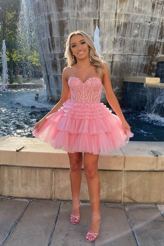 Cute A-Line Sweetheart Pink Tulle Short Homecoming Dress VK23091201