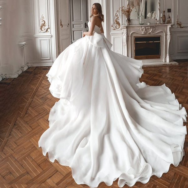 A-Line Off the Shoulder White Wedding Dress with Slit VK25100202