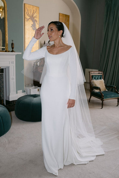 Mermaid Off the Shoulder Satin Long Wedding Dresses with Sleeves