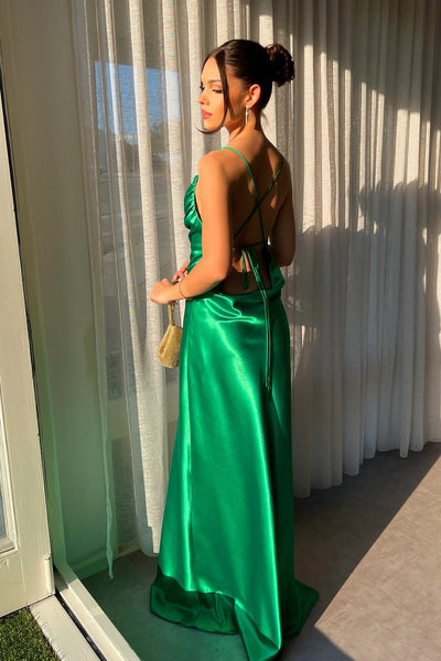 Chic Sheath Cowl Neck Silk Satin Long Evening Dresses