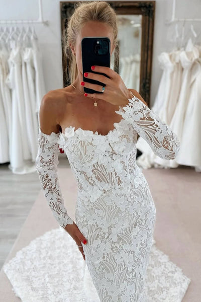 Elegant Mermaid Lace Long Wedding Dresses with Appliques VK25051102