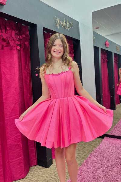 Princess A-Line Fuchsia Satin Short Homecoming Dresses VK25091607