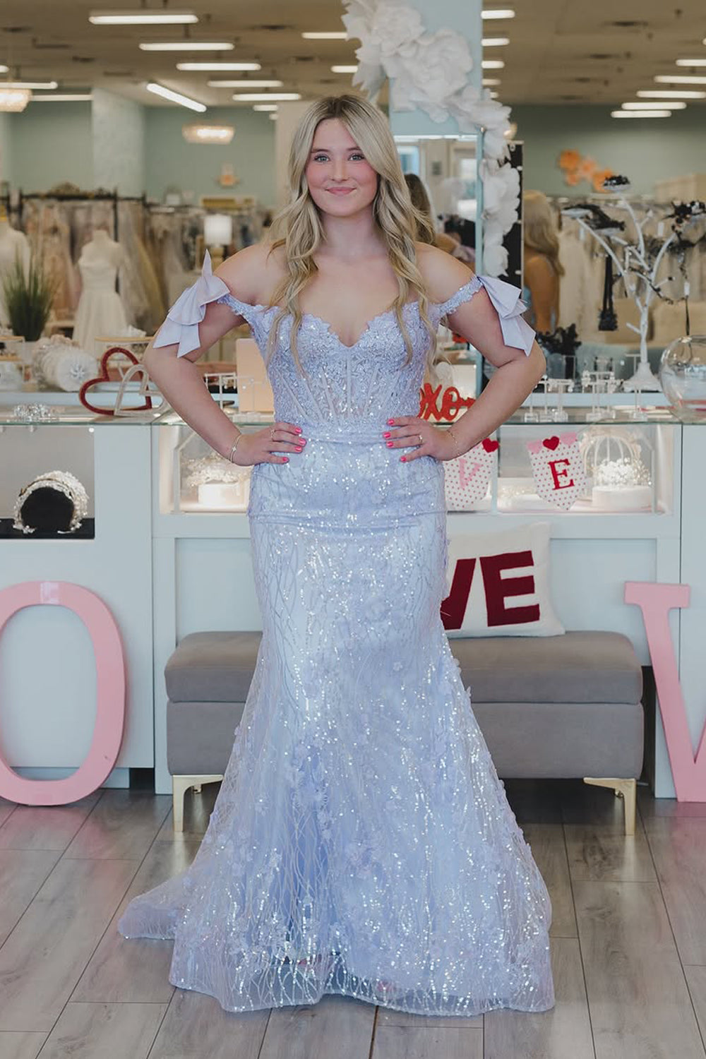 Mermaid Off the Shoulder Lilac Sequins Long Prom Dresses VK25031106