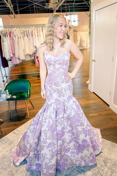 Fashion New Mermaid Sweetheart Lavender Jacquard Satin Prom Dress VK5111406