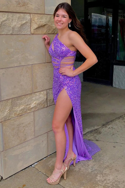 Sparkly Purple Sequins Cut-Out Long Prom Dress VK23101404