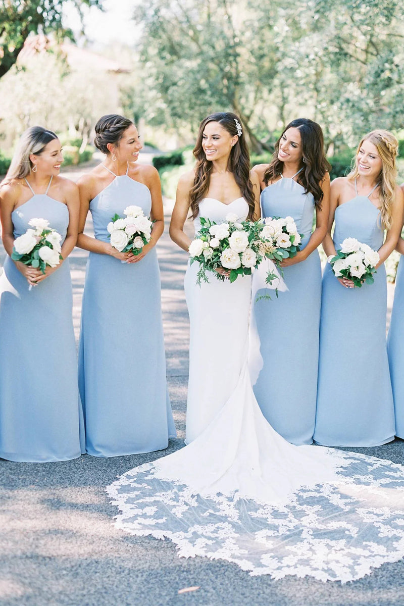 Free Shipping Charming A-Line Halter Sky Blue Chiffon Long Free Shipping Charming A-Line Halter Sky Blue Chiffon Long