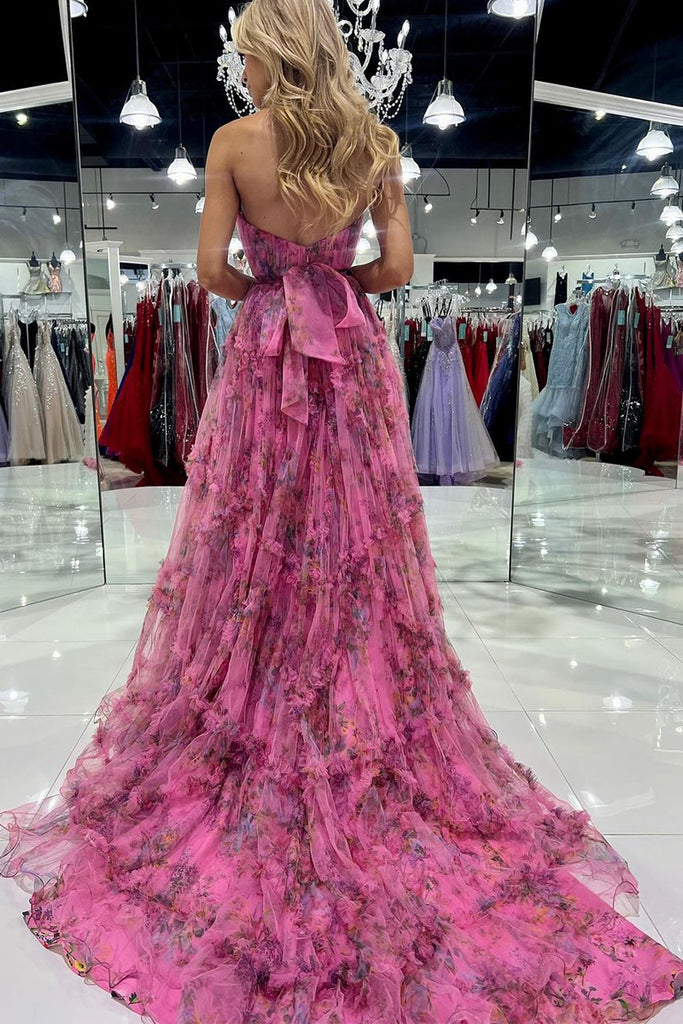 A-Line Strapless Floral Printed Chiffon Long Spring Prom Dresses VK23111804 Vickidress A-Line Strapless Floral Printed Chiffon Long Spring Prom Dresses VK23111804 Vickidress