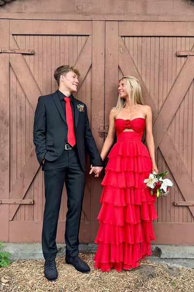 Cute A Line Sweetheart Red Chiffon Long Prom Dress VK25121001